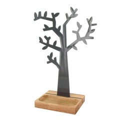 Porte-bjoux Arbre avec socle bois, noir