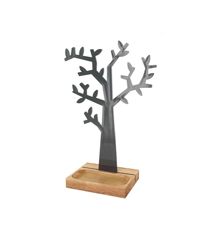 Porte-bjoux Arbre avec socle bois, noir
