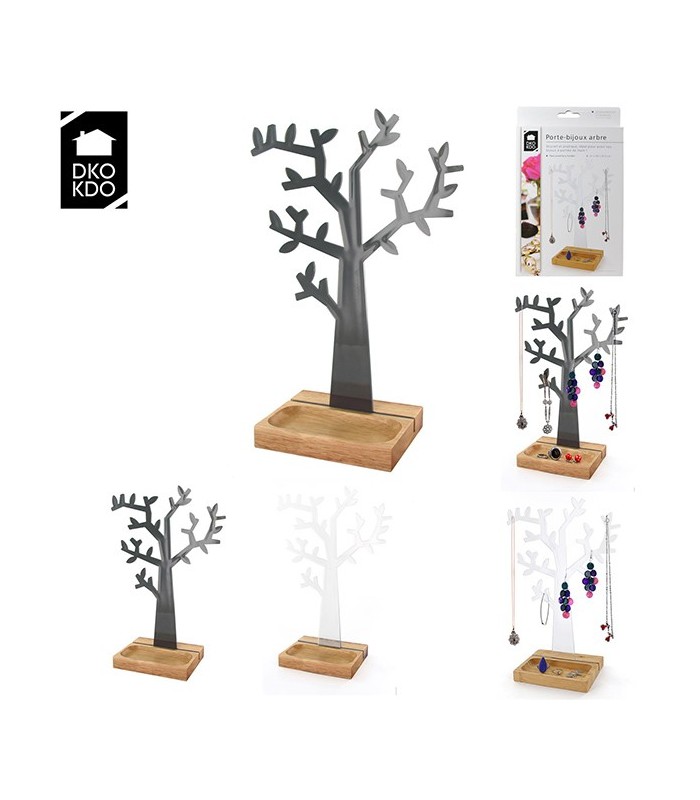 Porte-bjoux Arbre avec socle bois, noir