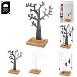 Porte-bjoux Arbre avec socle bois, transparent