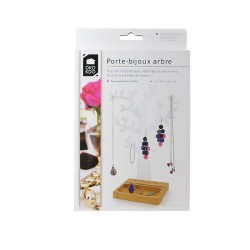 Porte-bjoux Arbre avec socle bois, transparent