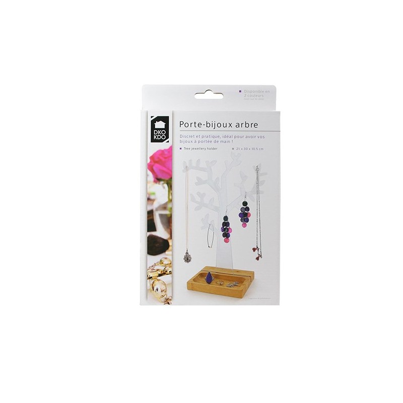 Porte-bjoux Arbre avec socle bois, transparent