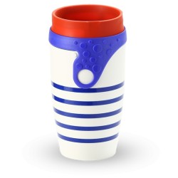 Mug étanche blanc rayé bleu Marcel