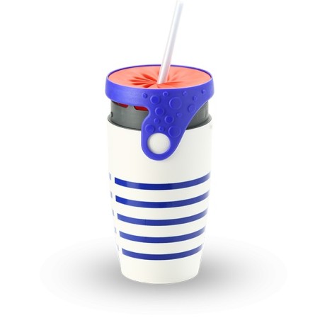 Mug étanche blanc rayé bleu Marcel