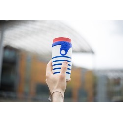 Mug étanche blanc rayé bleu Marcel