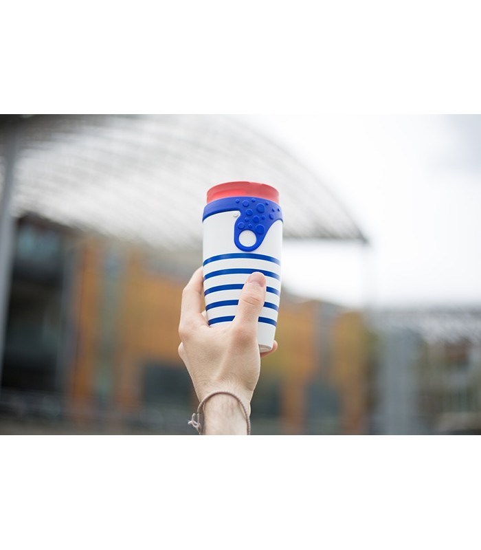 Mug étanche blanc rayé bleu Twizz Marcel -Néolid