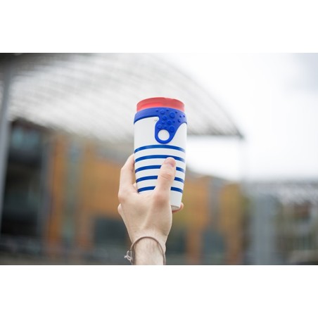 Mug étanche blanc rayé bleu Marcel