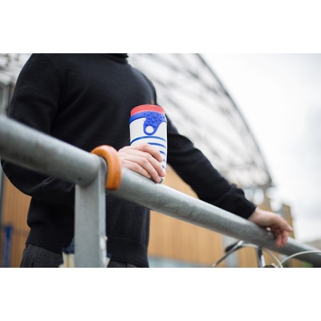 Mug étanche blanc rayé bleu Marcel