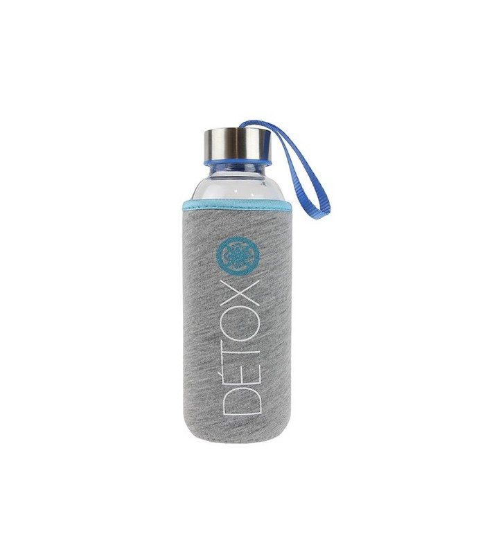 Bouteille en verre 350ml et pochon de protection, bleu