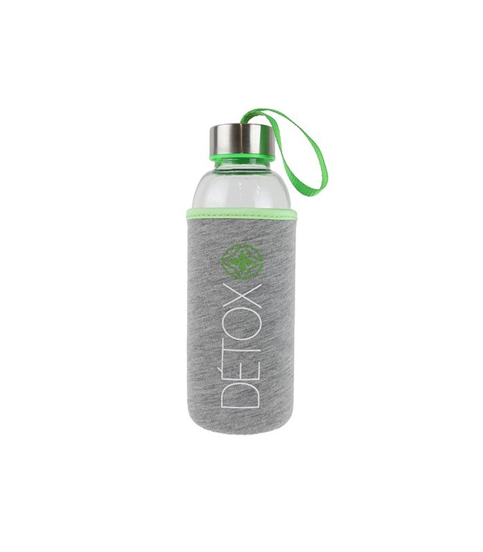 Bouteille en verre 350ml et pochon de protection, vert