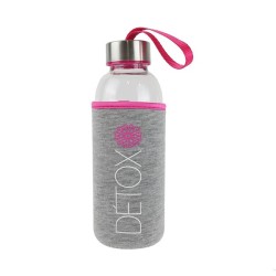 Bouteille en verre 350ml et pochon de protection, rose