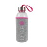 Bouteille en verre 350ml et pochon de protection, rose