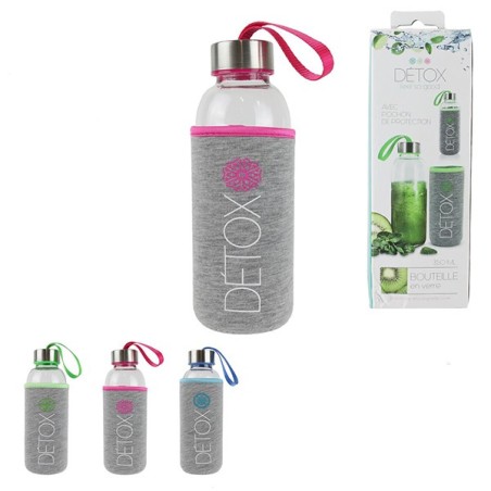 Bouteille en verre 350ml et pochon de protection, rose