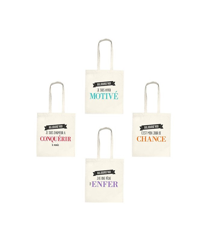 Sac coton "Aujourd'hui j'ai une pêche d'enfer", violet