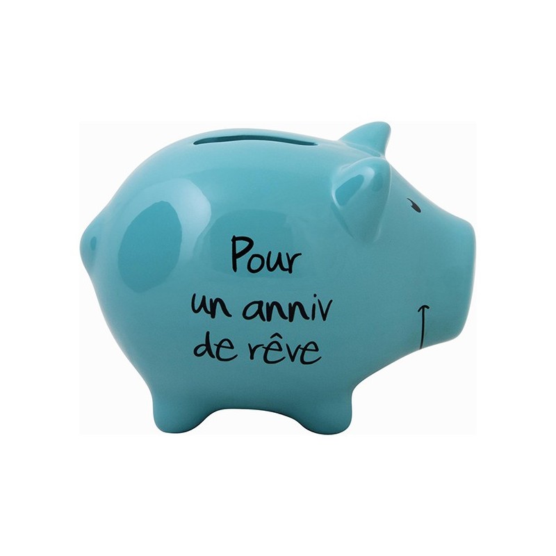Tirelire Cochon "Pour un anniv de rêve", bleu turquoise