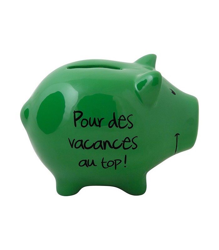 Tirelire Cochon "Pour des vacances au top !", vert