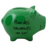 Tirelire Cochon "Pour des vacances au top !", vert