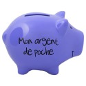 Tirelire Cochon "Mon argent de poche", violet clair