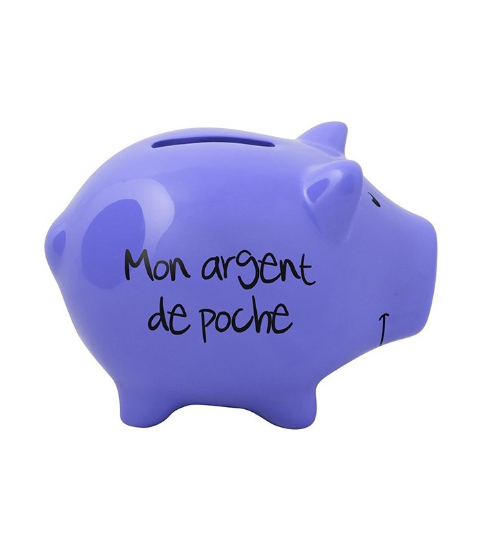 Tirelire Cochon "Mon argent de poche", violet clair