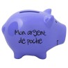 Tirelire Cochon "Mon argent de poche", violet clair