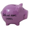 Tirelire Cochon "Spécial plans soldes", violet foncé