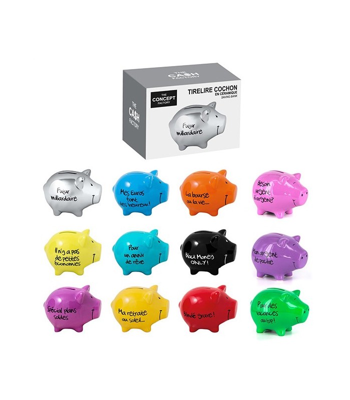 Tirelire Cochon "Spécial plans soldes", violet foncé