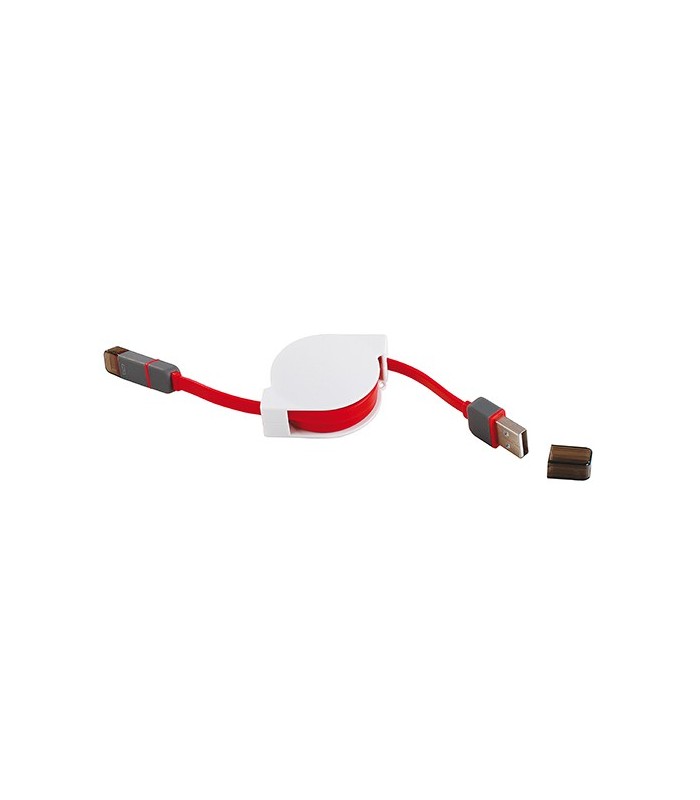 Câble USB rétractable 1m pour iPhone et micro USB, rouge