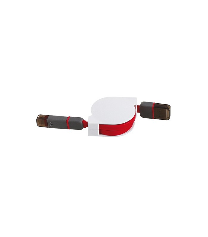 Câble USB rétractable pour iPhone et micro USB, rouge