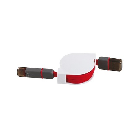 Câble USB rétractable pour iPhone et micro USB, rouge