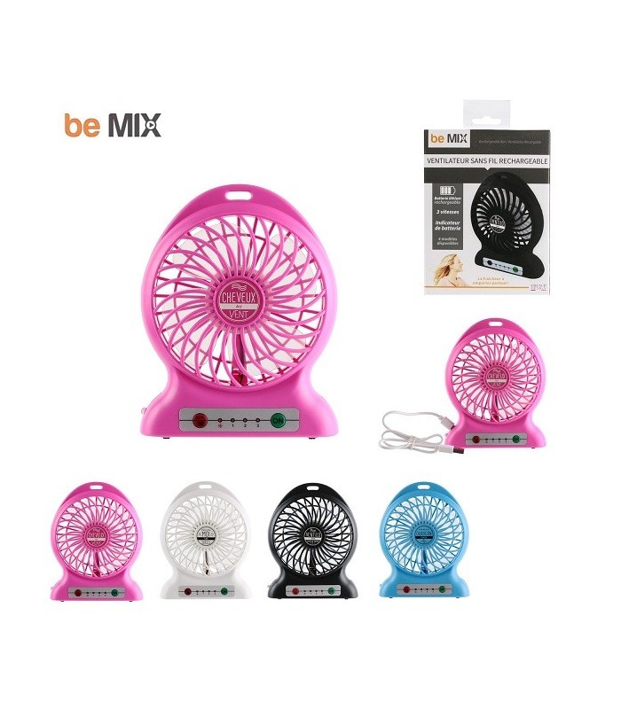 Ventilateur sans fil rechargeable 1200 mAh, "Mon ventilo anti coup de chaud" noir