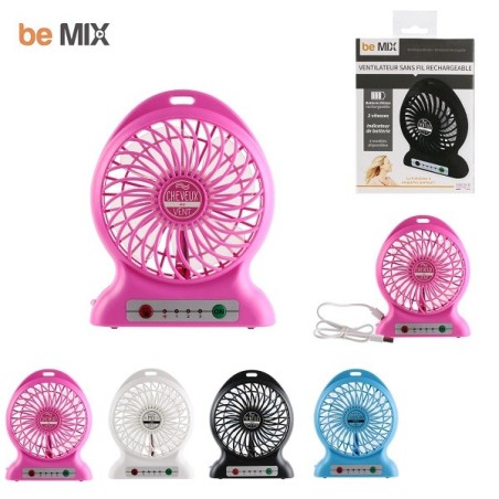 Ventilateur sans fil rechargeable 1200 mAh, "Rafraîchis moi les idées" blanc