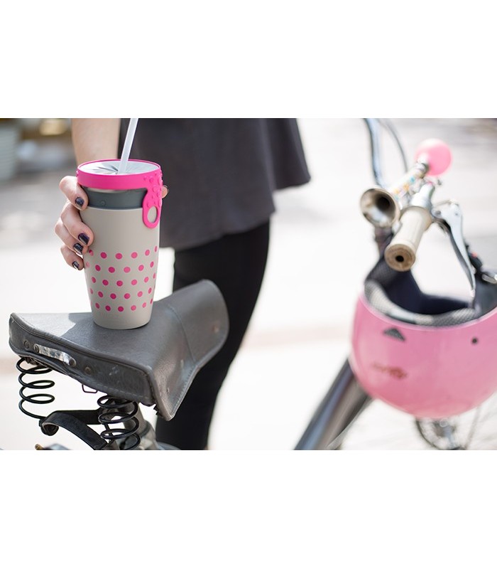 Mug étanche gris à pois rose Charlotte