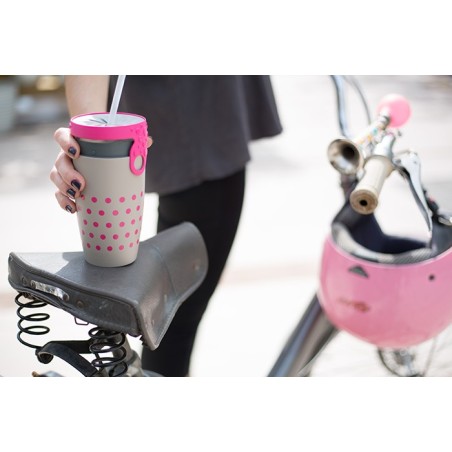 Mug étanche gris à pois rose Charlotte