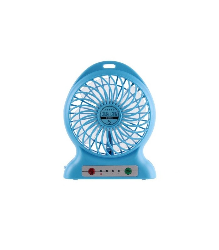 Ventilateur sans fil rechargeable 1200 mAh, "Ouragan force 5" bleu