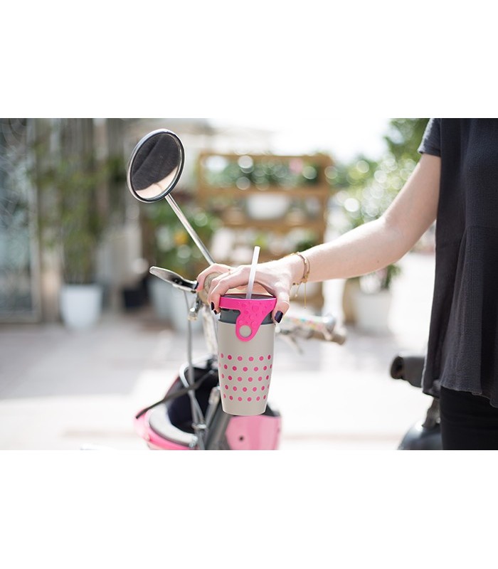 Mug étanche gris à pois rose Charlotte