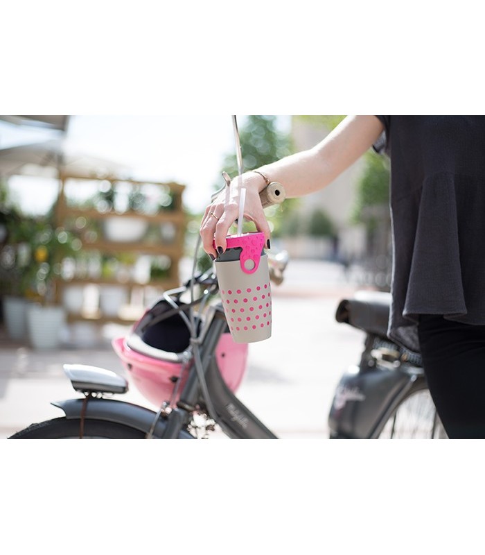 Mug étanche gris à pois rose Charlotte