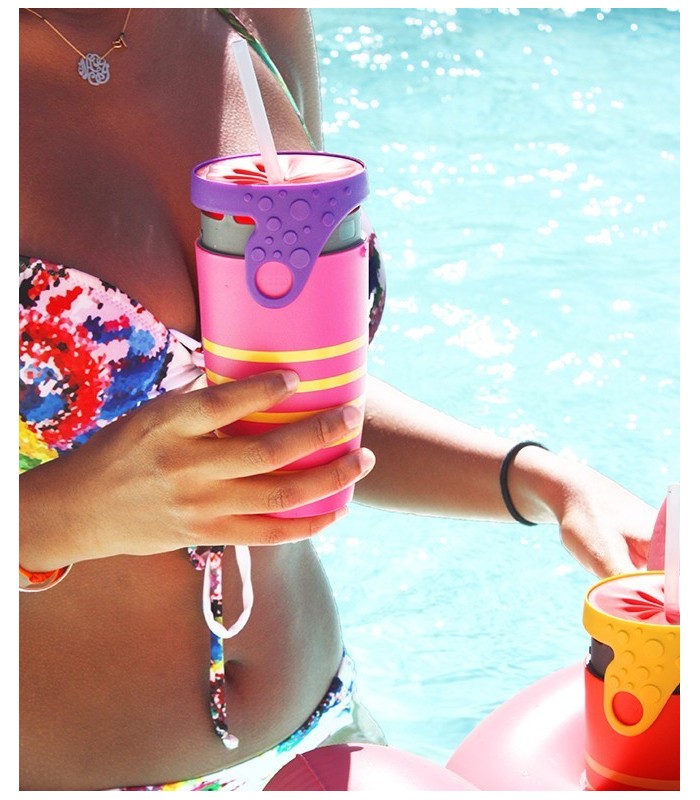 Mug étanche rose rayé jaune Twizz Ipanema - Néolid