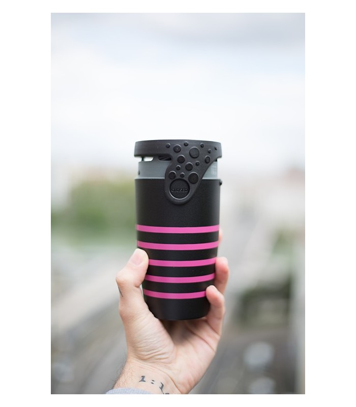 Mug étanche noir rayé rose Sonia