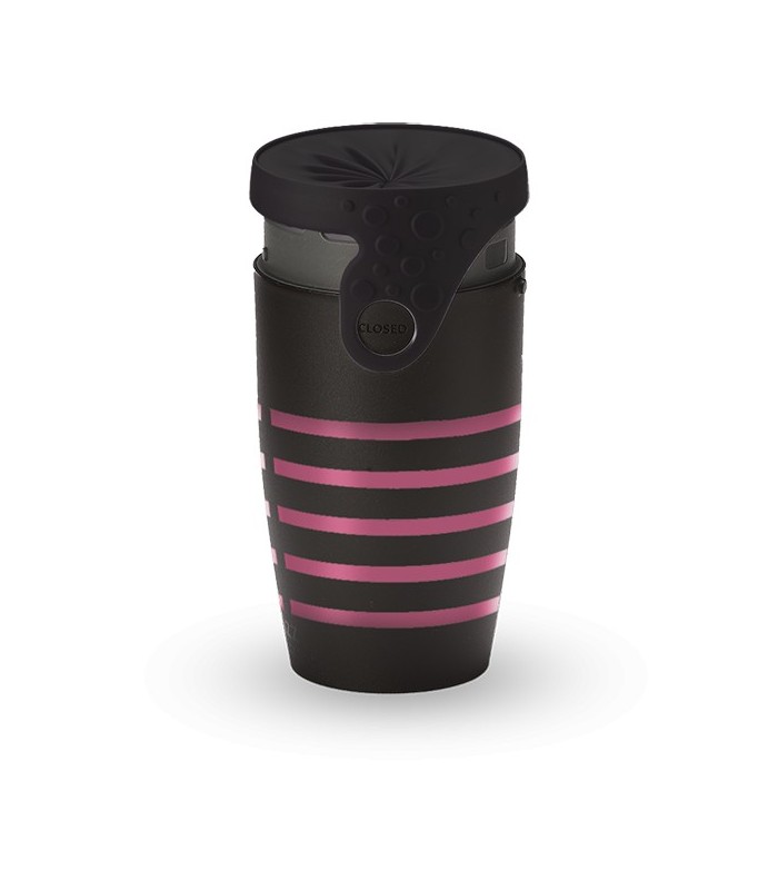 Mug étanche noir rayé rose Sonia