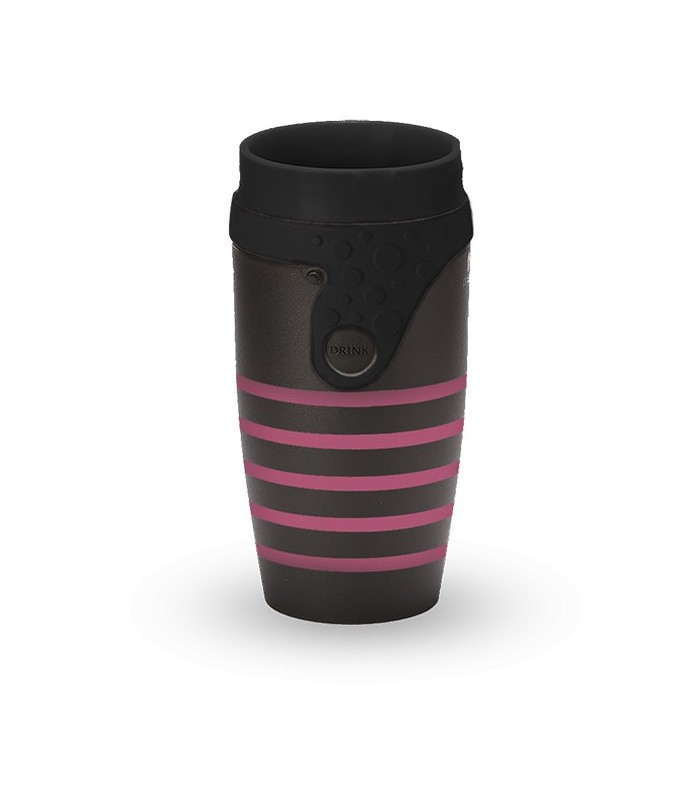 Mug étanche noir rayé rose Sonia