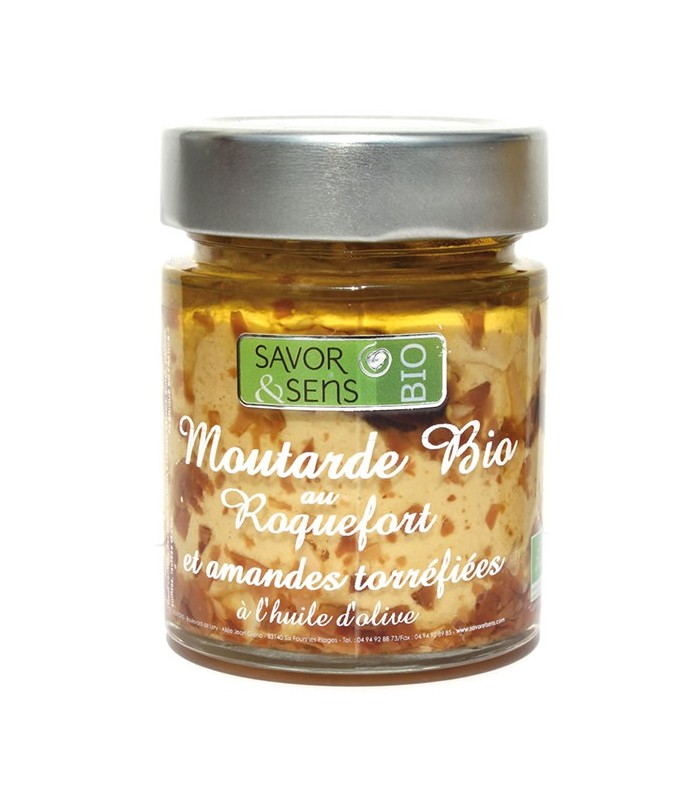 Moutarde bio au roquefort et amandes torréfiées