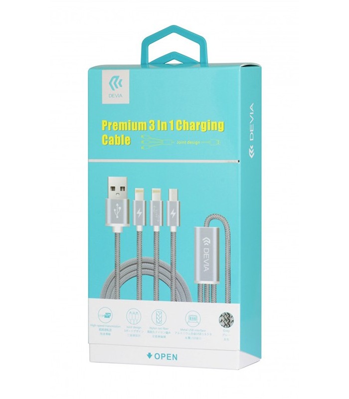 Câble premium 3 en 1 gris